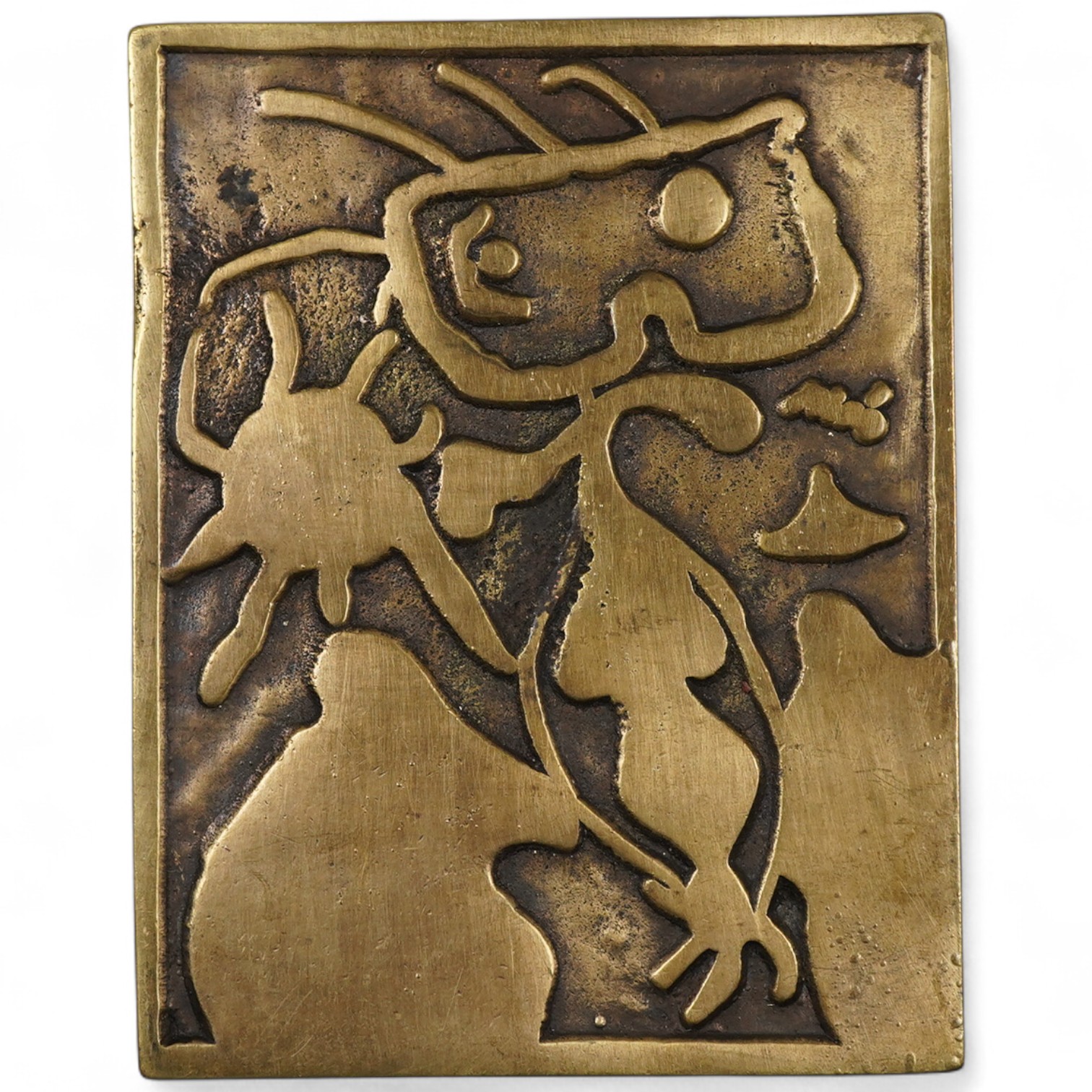 Joan Miro (1893-1983), an abstract bronze plaque XX Siecle No.4-1938, signed in the casting, 11cm high